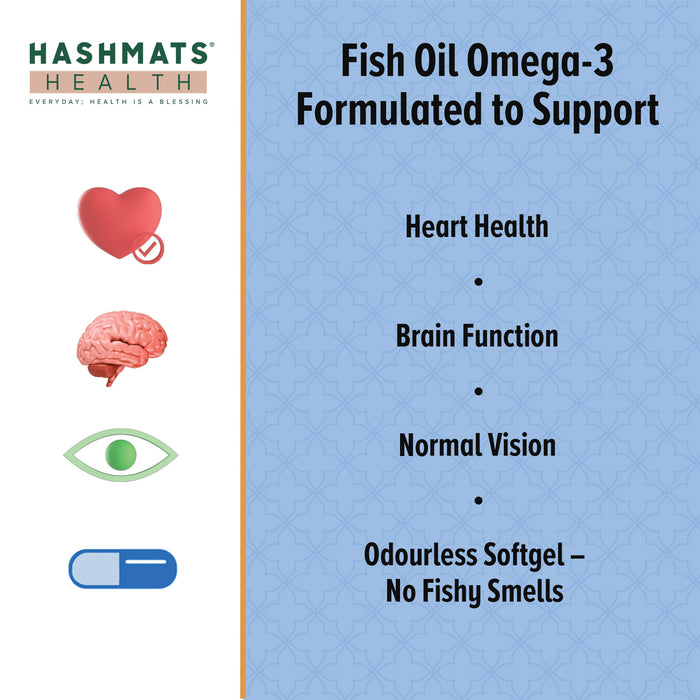 Fish Oil Omega-3 (30 softgels x6) Halal Gelatine by HASHMATS® - Hashmats Health - halal vitamins