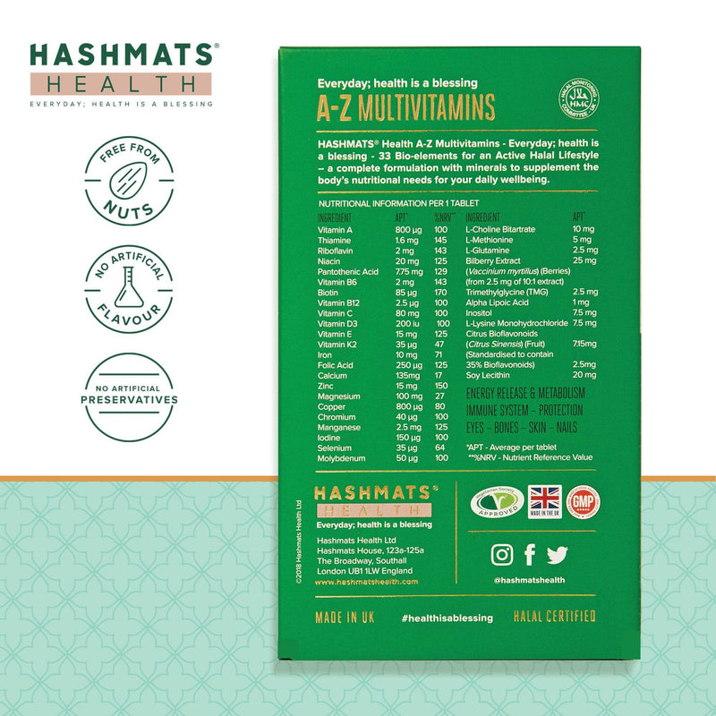 halal vitamins A-Z Multivitamins 30 - with 33 Bio-elements by HASHMATS® - Hashmats Health