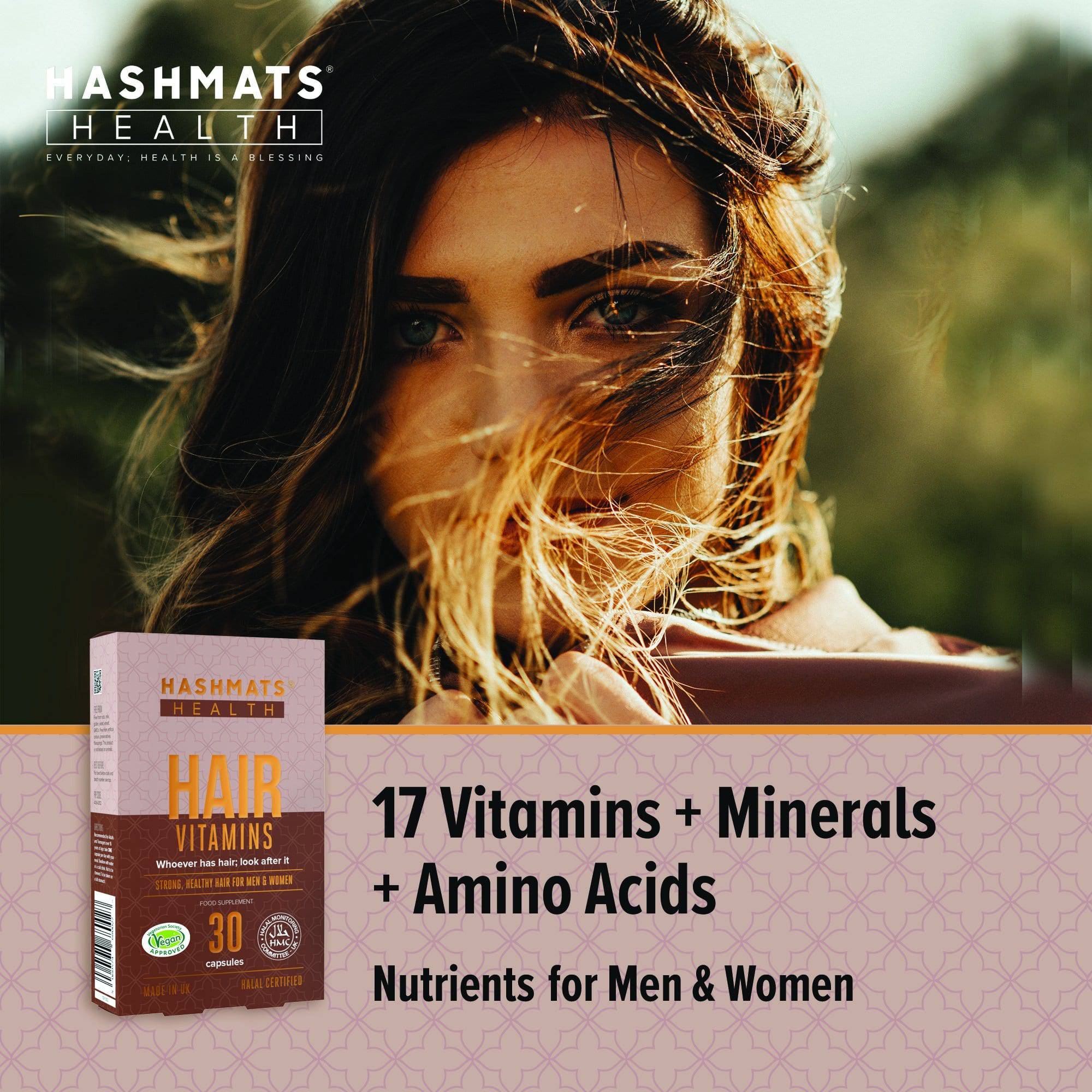 halal vitamins Hair, Skin & Nail Vitamins Vegan by HASHMATS® (30 capsules x6) Bundle - Hashmats Health