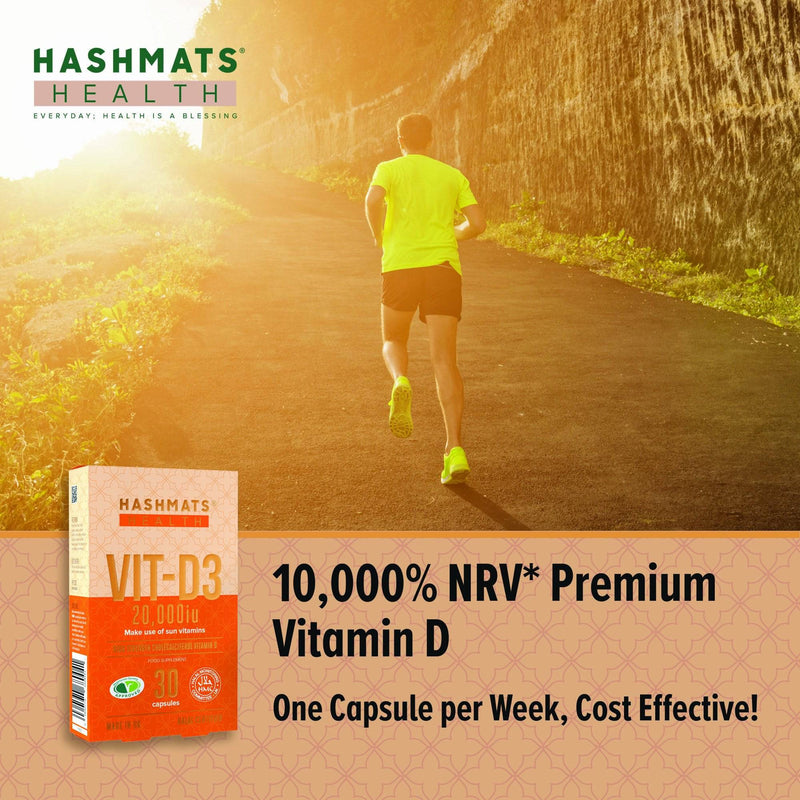 halal vitamins Vit-D3 20,000iu (30 capsules x6) Bundle - Hashmats Health