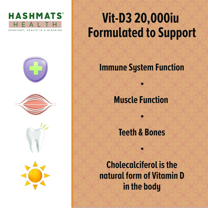 halal vitamins Vit-D3 20,000iu (30 capsules x6) Bundle - Hashmats Health