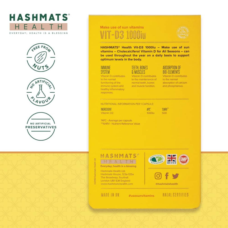 halal vitamins Vitamin D 1000iu - Vit-D3 by HASHMATS® - Hashmats Health
