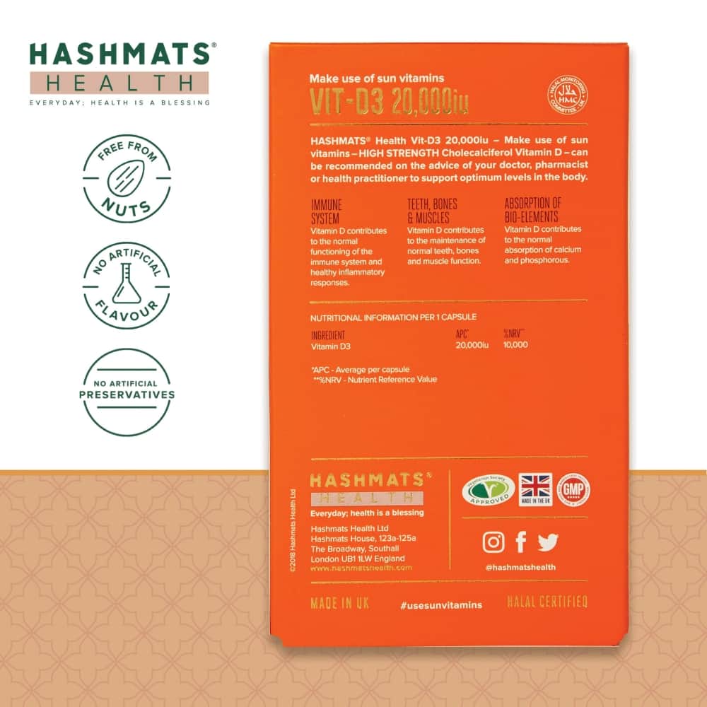 halal vitamins Vitamin D 20000iu - Vit-D3 by HASHMATS® - Hashmats Health