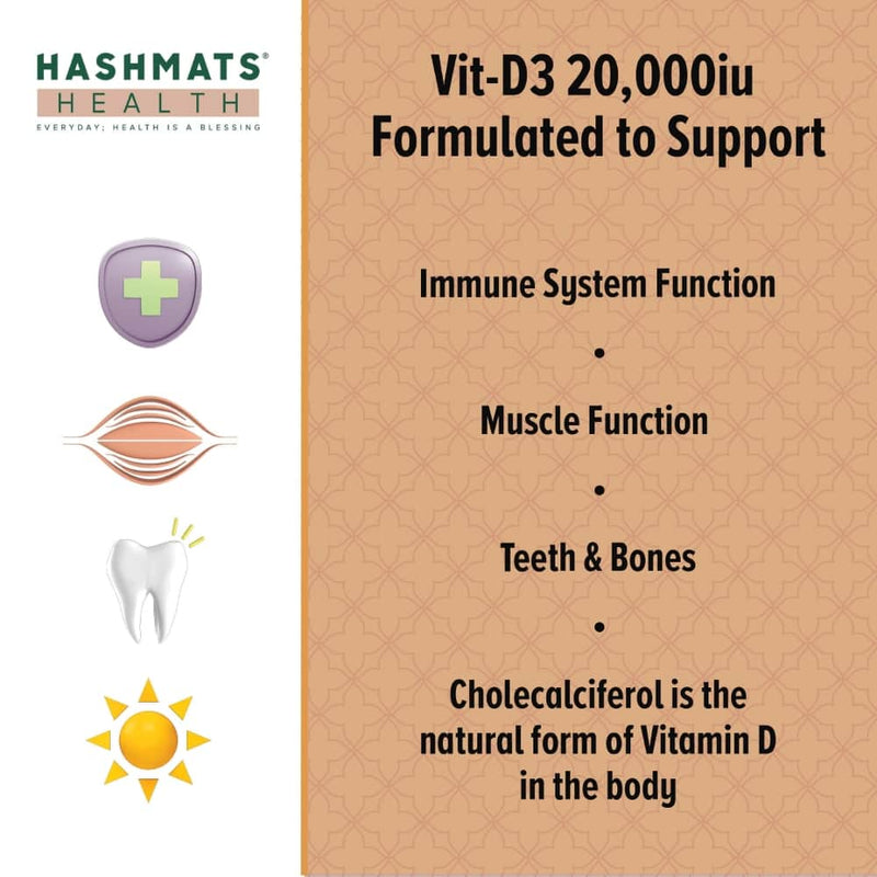 halal vitamins Vitamin D 20000iu - Vit-D3 by HASHMATS® - Hashmats Health