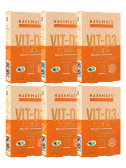 halal vitamins Vit-D3 20,000iu (30 capsules x6) Bundle - Hashmats Health