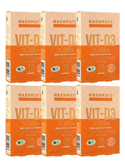 halal vitamins Vit-D3 20,000iu (30 capsules x6) Bundle - Hashmats Health